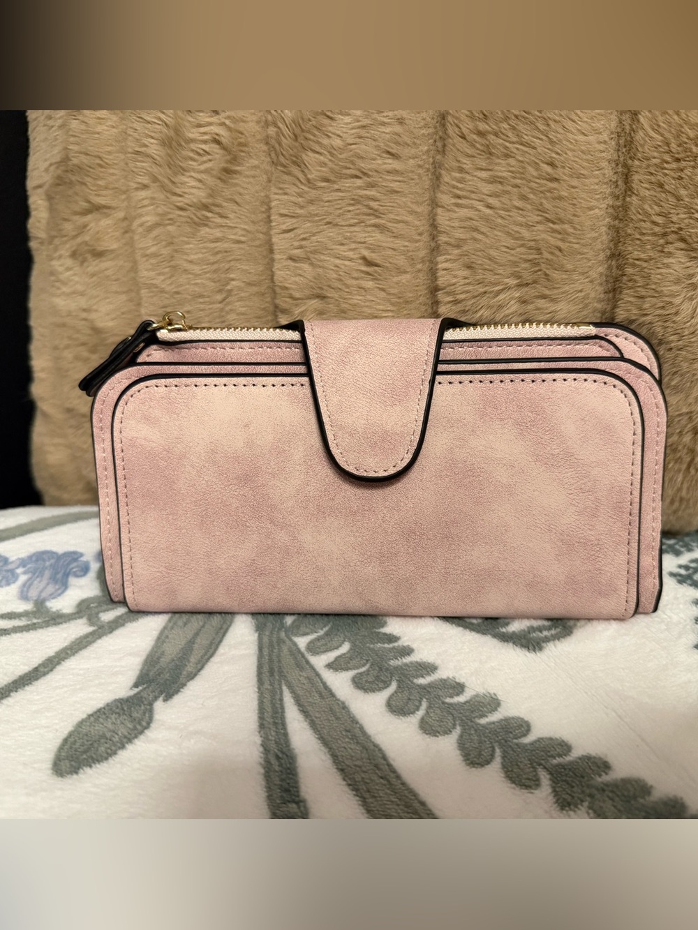 Women's Pink Faux Suede Zip Wallet Clutch